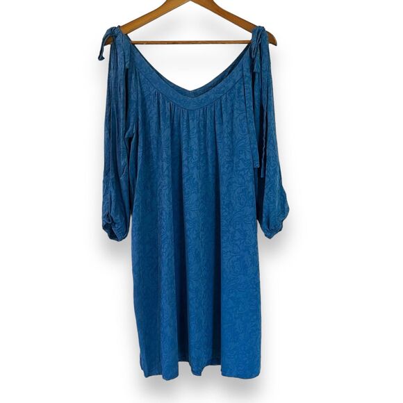Anthropologie Holding Horses Leyton Open-Shoulder Swing Dress Size Medium Blue - Picture 4 of 11